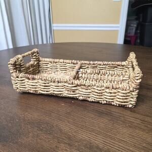 Handwoven Rectangular Wicker Basket with Handles – 14" x 8" – 3 Compartments